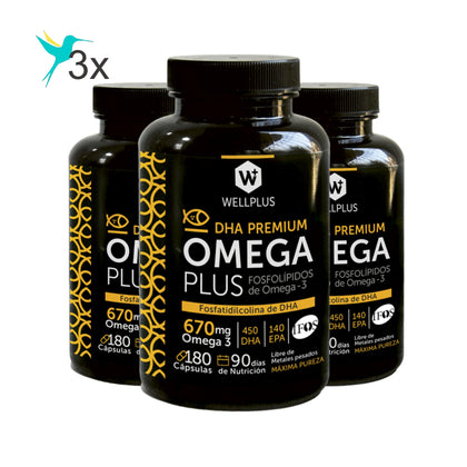 3 x Omega Plus 670 Mg, 3 x 180 capsulas, wellplus