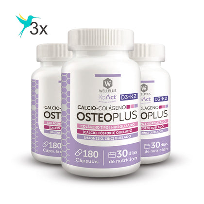 3 x Colageno Hidrolizado Osteo Plus, 3 x 180 cap, wellplus