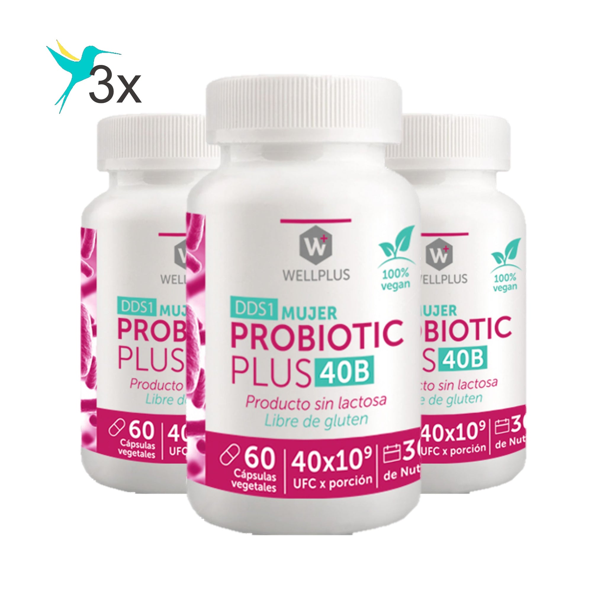 3 x Probiotic Plus Mujer 40 B, 3 x 60 capsulas, wellplus