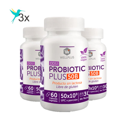 3 x Probiotic Plus 50 B, 3 x 60 capsulas, wellplus