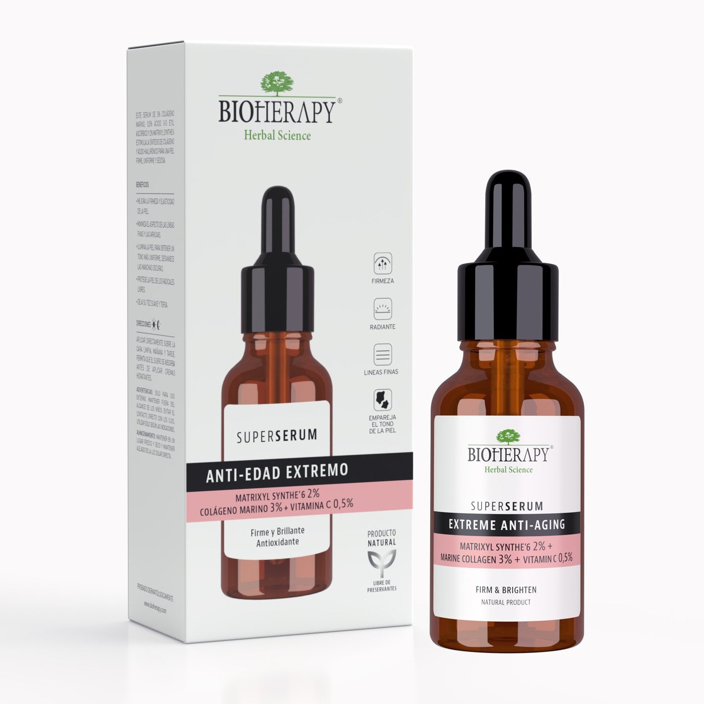 Serum Anti Edad con Colágeno y Vitamina C, 30 ml, marca Bioherapy