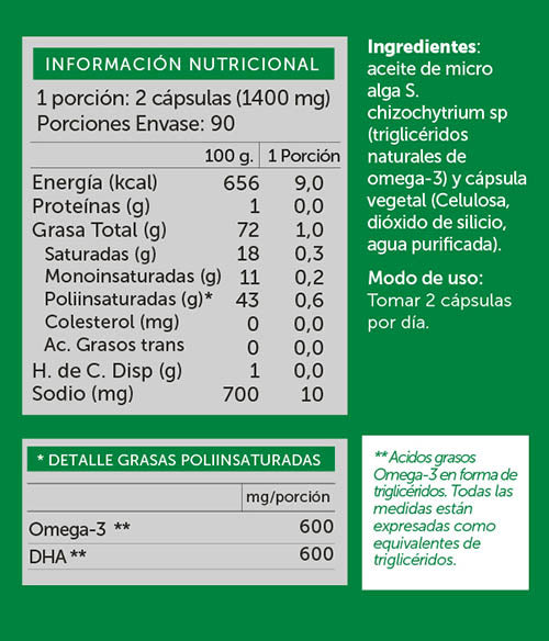 Vegan Omega 3 600 DHA, 180 Capsulas de 700 mg