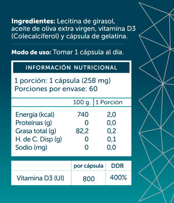 Vitamina D3 Colecalciferol, 60 Capsulas