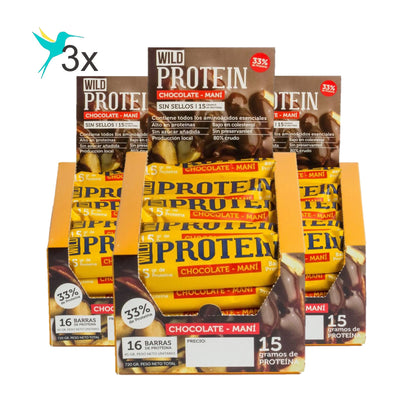 3 x Wild Protein Chocolate Maní, 3 x 16 x 35 Gr, Wild Foods