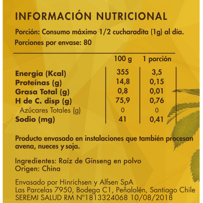 Ginseng en polvo, 80 gr, marca Brota